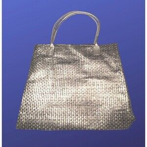 UNBRANDED 100% Paper Straw Woven Tote Handbag Purse, METALLIC SILVER, NWOT